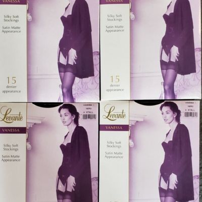 4 Pairs Levante Vanessa Stockings 15 Denier Nero (black) Size 4 XTALL